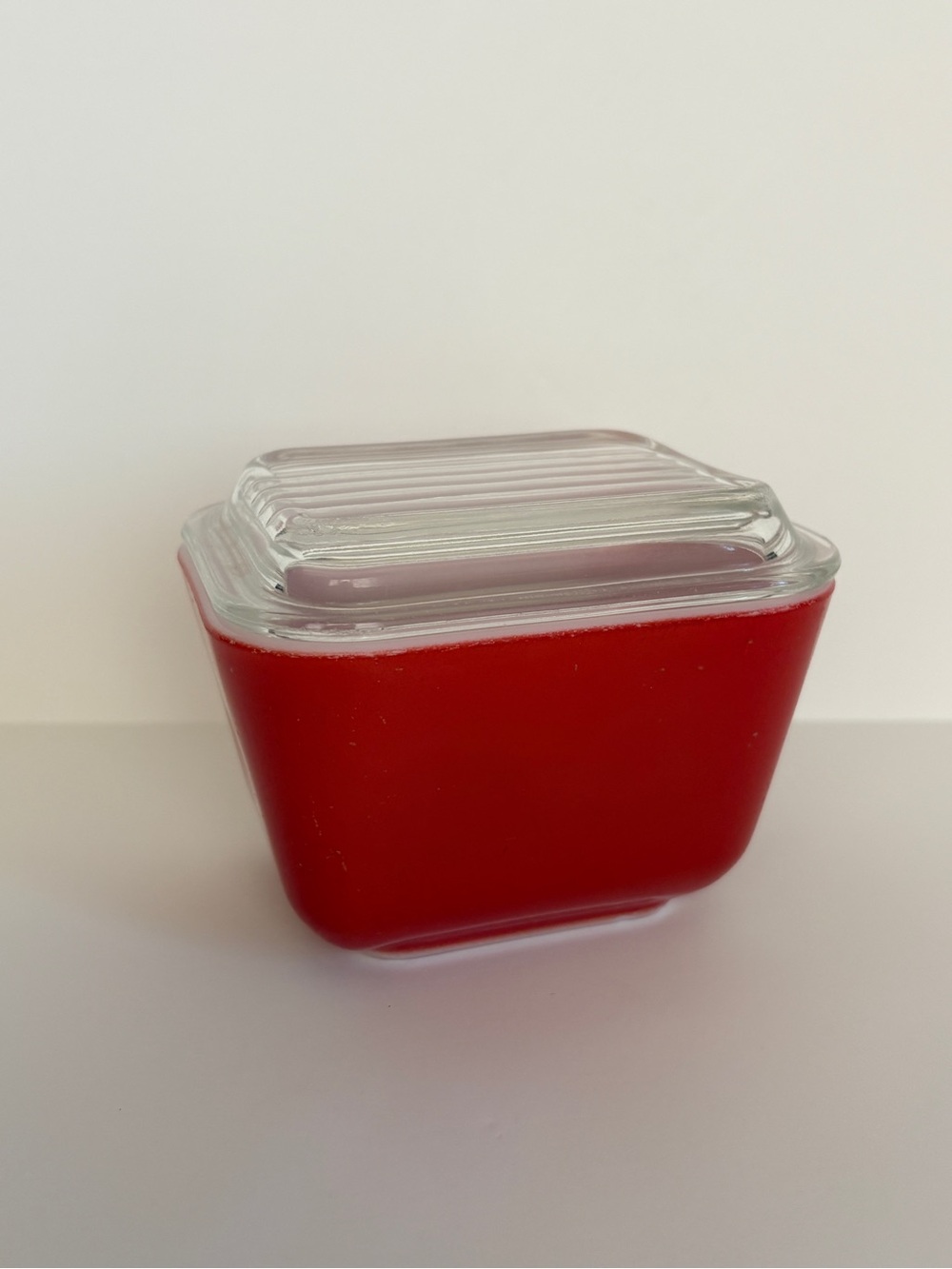 Vintage Pyrex Red Glass Covered Storage Dish 0501 Clear Lid Ovenware Fridgie